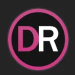 Logo DesireRoom avec lettres DR roses et blanches sur fond noir circulaire