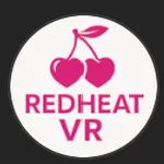 Logo RedHeat VR avec cerises roses sur fond blanc circulaire