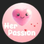 Logo HerPassionVR rose avec cœur souriant sur fond circulaire clair