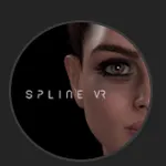 Logo SplineVR avec visage féminin stylisé sur fond circulaire noir