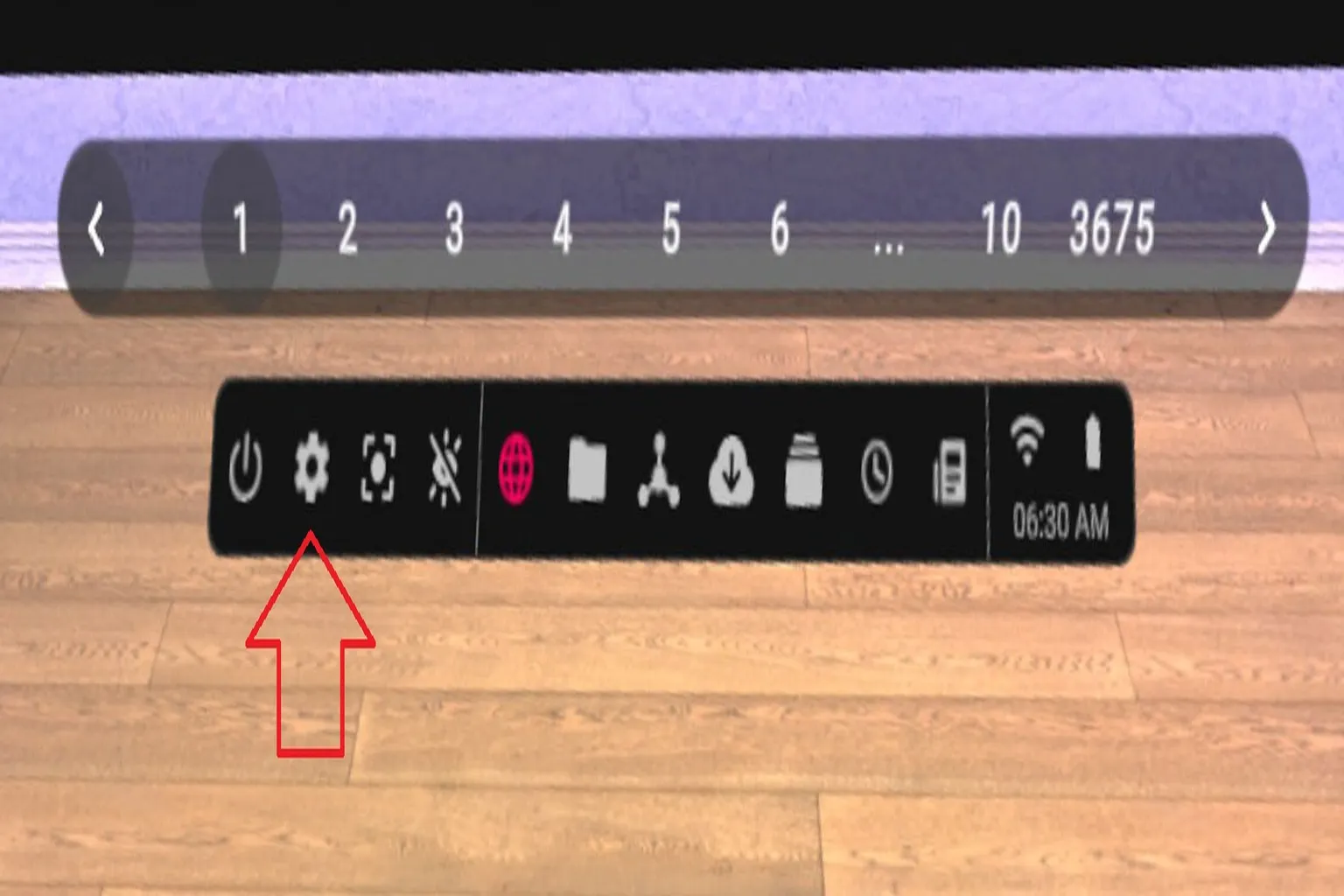 Menu du lecteur VRPorn avec l’icône des paramètres mise en évidence, utilisée pour ouvrir le panneau de réglages avant de connecter un appareil interactif.