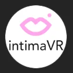 Logo intimaVR avec symbole rose et texte noir sur fond blanc circulaire
