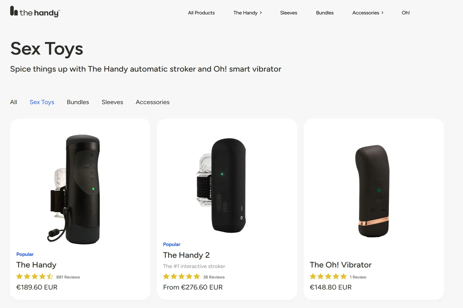 Page produit officielle The Handy avec prix en euros et présentation du modèle