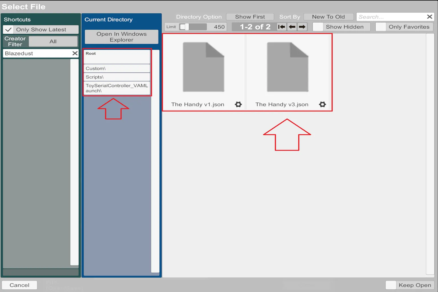 Interface du plugin ToySerialController dans VaM avec une flèche indiquant le bouton Start Udp/Launch.