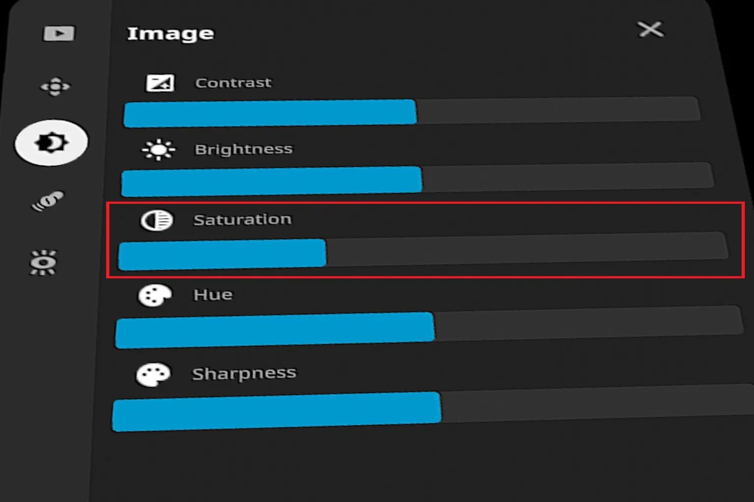 Panneau de réglage d’image SLR avec option de saturation encadrée